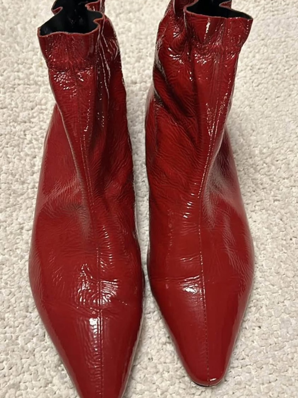 Zara Red Patent Pointed Ankle Booties